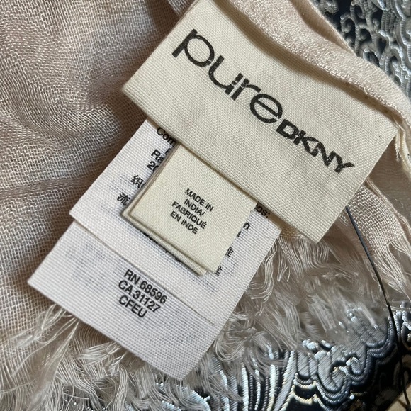 Pure DKNY Gold Polka Dot Scarf Wrap Sheer Lightweight‎ Fringe Tan NEW - Picture 8 of 11